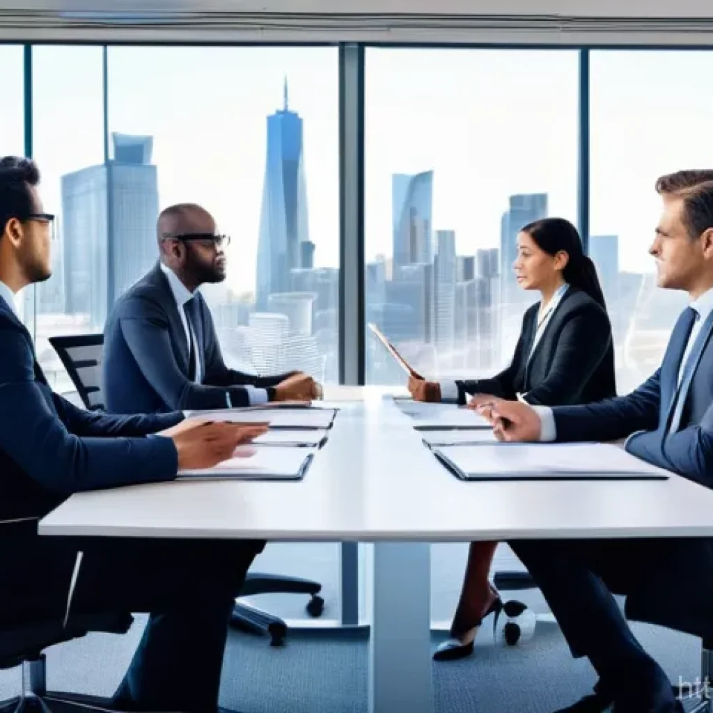 지적재산권 업무에서의 협상 스킬 - **High-Stakes Intellectual Property Negotiation**
A dynamic, professional scene in a sleek, mode...