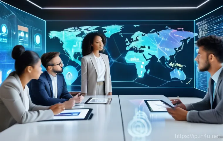 지적재산권 자격증 취득 방법 - A diverse group of professionals, male and female, of various ethnicities, in a bright, modern offic...