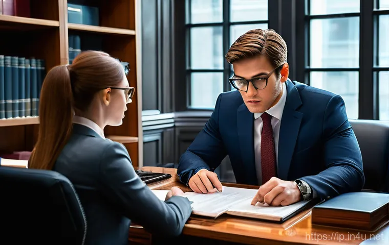 지적재산권 판례 분석과 실무 적용 - A creative entrepreneur, a young woman in business attire, stands confidently in a bright, modern st...